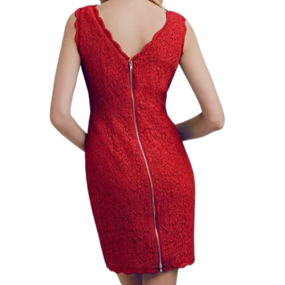 Adrianna Papell Lace Mini Dress Size 12 Red Floral Sheath Sleeveless Square Neck